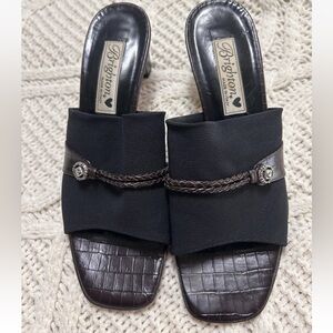 Brighton Size 7.5 Sandals Women Tyra Slip On Brown Black Block Heel
